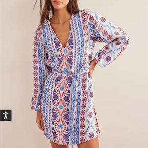 Boden V-Neck Tie Waist Mini Kaftan Dress